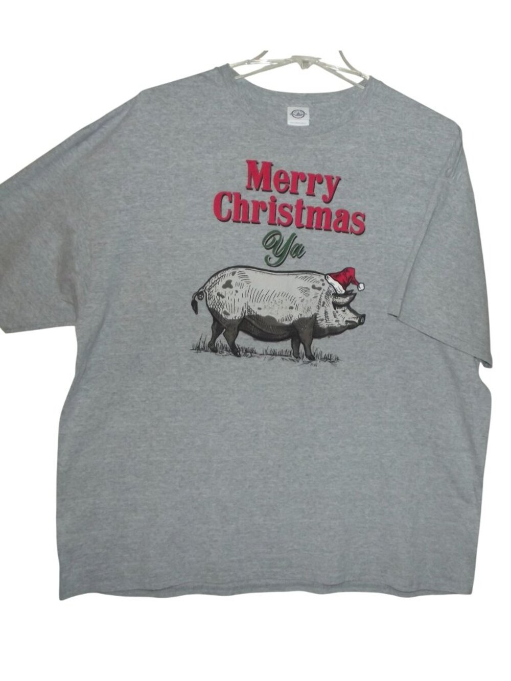 Potbelly Pig T-Shirt Mens 3X Merry Christmas gray heather short sleeve